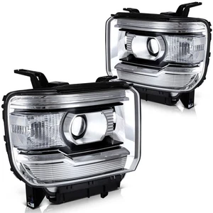For 2016-2019 GMC Sierra Base/Denali/SLE/SLT Chrome Headlights Left+Right Pair - Picture 1 of 12
