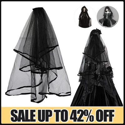 BLACK Wedding Gothic HALLOWEEN Veil Edge Comb Elbow Length Fancy Dress Party 2T