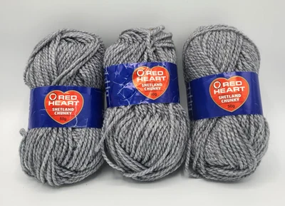 Red Heart Shetland 粗纱牛津灰色柔软笨重丙烯酸羊毛-3 件装 — 第 1/4 张图片