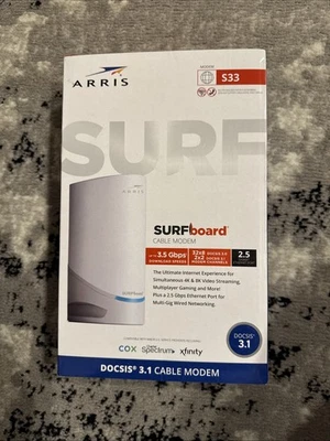 Arris S33 Surf Board Docsis 3.1 Cable Modem 3.5GBPS, 2.5Gigabit Ethernet Port - Image 1 of 4