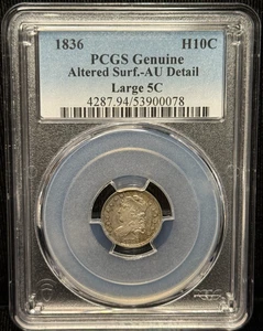 Moneda de plata 1836 busto tapado media moneda de diez centavos H10C grande 5C graduación profesional detalles de la U - 078 - Imagen 1 de 2