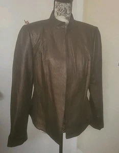 DONCASTER Giacca di pelle donna 12 bronzo collo alto manica lunga costina texture - Foto 1 di 8