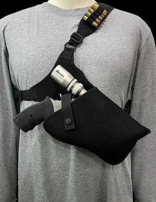For 6" LARGE REVOLVERS with SCOPE, Right Hand CHEST Holster +Ammo Loops - Image 1 of 4