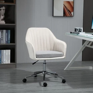 Vinsetto Leisure Office Chair Linen Swivel Desk Chair Home Study w/ Wheel, Beige - Picture 1 of 9