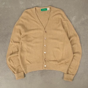 Vintage 90s Knitted Cardigan L Acrylic Made in USA Men's Beige - Picture 1 of 6
