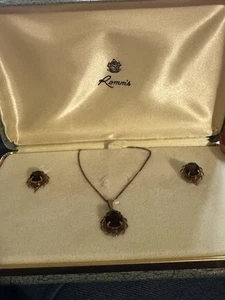 Vintage Amco Brown Citrine Set Necklace & Screw On Earrings 14k Gold Filled - Picture 1 of 11