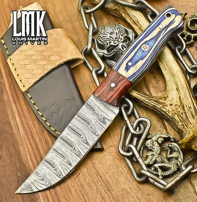 Cuchillo desollador forjado LMK torcido Damasco madera dura refuerzo de madera deportes único Foto 1 de 4