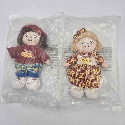 Muñecas de peluche vintage 2001 Campbells Soup Kids Alphabet Soup niño y niña 7" ~ nuevas Foto 1 de 4