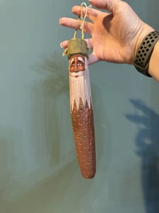Arte popular de madera piña rústica cara de Papá Noel adorno de Navidad 10” - Imagen 1 de 5