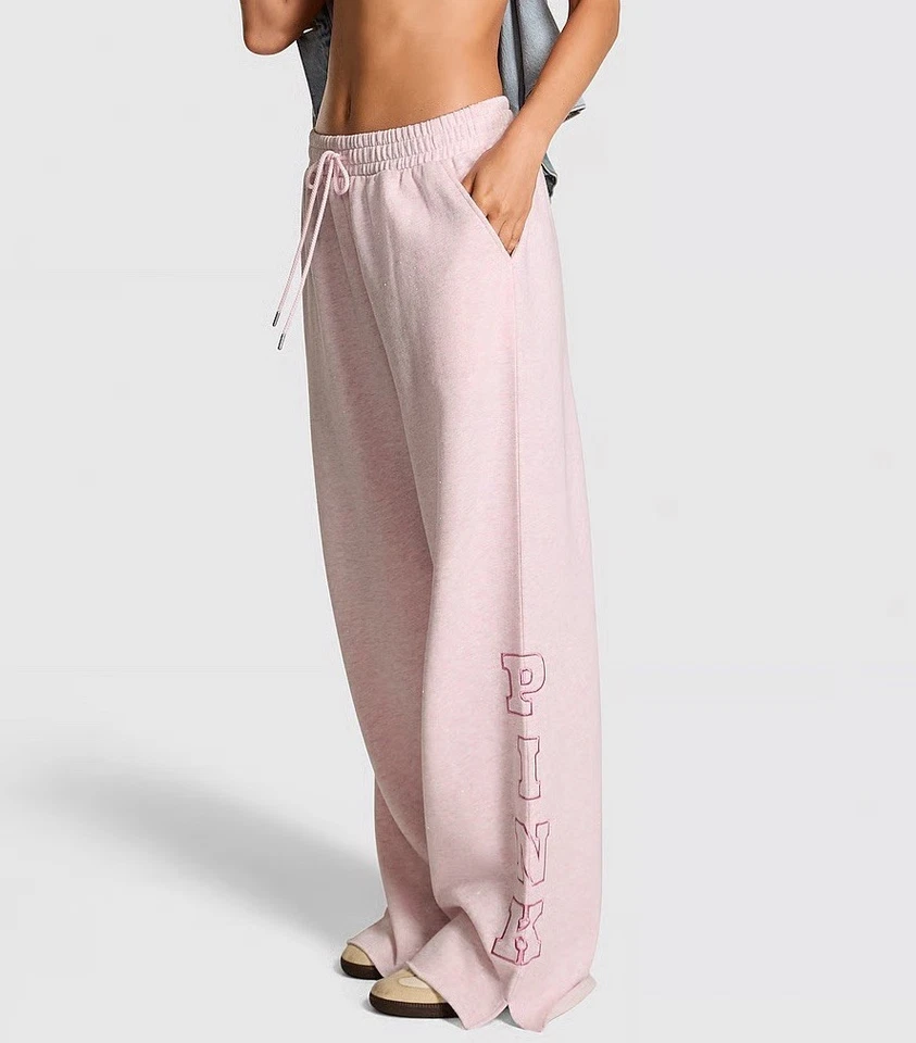 VICTORIA'S SECRET розовый плющ флис широкая нога раздельный кромки толстовки - размер большой - Изображение 1 из 4