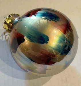Aurora Borealis Heavy Cased Glass Swirling Colors 4.25" Christmas Ball Ornament - Picture 1 of 8