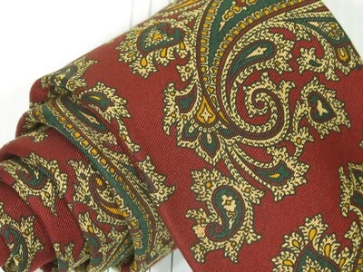 Corbata de seda Burlington Knot by J Press de colección rojo borgoña verde cachemira 58 x 3 3/4 Foto 1 de 3