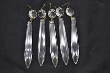 LOT OF 5 ANTIQUE ICICLE SPEAR CRYSTAL GLASS CHANDELIER PRISMS 4"