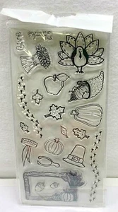 Fiskars Clear Acrylic Stamps Set Turkey Thanksgiving Give Thanks Fall Wishbone - Picture 1 of 2