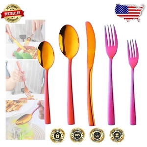 Elegant 20-Piece Stainless Steel Cutlery Set with Stunning Rainbow Red Finish - Picture 1 of 10