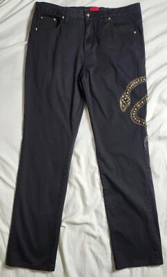 Pantalón de mezclilla para mujer V Cristina negro adornado serpiente dorada tiro medio talla 14 Foto 1 de 4