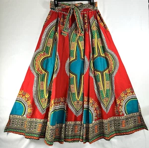 Bunter indischer Maxi Rock Baumwolle Schleife Taschen Boho Tribal Ethno Einheitsgröße neu - Bild 1 von 10