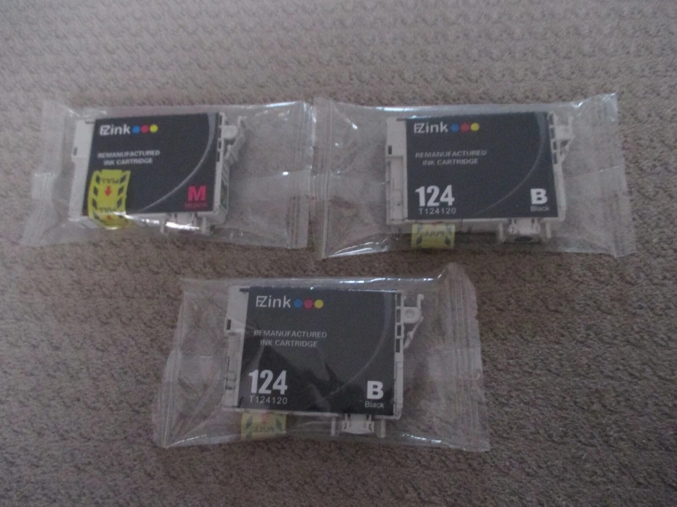 EZink  124 T124120 Ink Cartridges 3 Pack ~ 2-Black, 1-Magenta, Sealed - Image 1 of 1