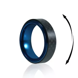 8mm Fashion Carbon Fiber Stainless Steel Mens Rings Fidget Spinner Wedding Ring - Picture 1 of 27