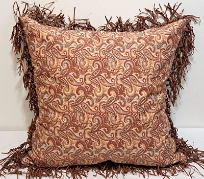 Funda de almohada vintage de cachemira - rojo azul dorado con flecos de cuero Foto 1 de 4