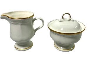 Mikasa China Sugar Bowl & Creamer Country Gold F9003 Marfil Tono Dorado Borde De Colección - Imagen 1 de 9