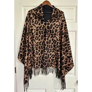 Magic Scarf Leopard and black Shawl with fringe and 2 buttons soft flannel - Picture 1 of 5