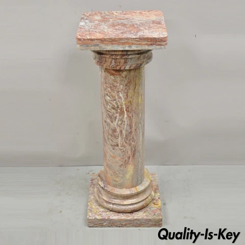 Vtg Italian Classical Neoclassical Pink Marble 37" Pedestal Column Plant Stand Cover