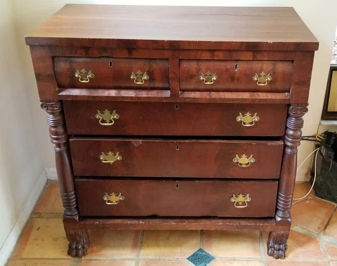 ANTIQUE AMERICAN EMPIRE c. 1825 PHILADELPHIA MAHOGANY CHEST of DRAWERS DRESSER Cover