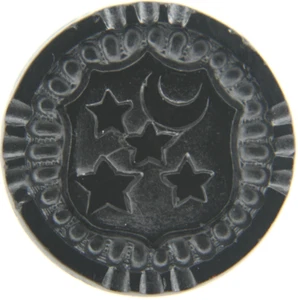 C1880 Antique Victorian Black Glass Button Heraldic Shield Stars Crescent Moon - Picture 1 of 3