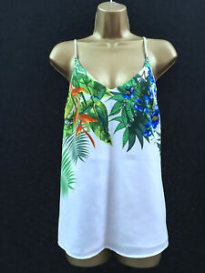 OASIS LADIES GREEN WHITE BLUE ORANGE STRAPLESS SUMMER BLOUSE TOP SIZE 12 FLORAL