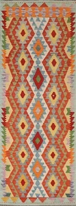 Flat weave Tribal Geometric Reversible Kilim Wool 10 ft. Runner Rug 3x10 - Picture 1 of 10