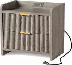 23.6’ Modern Nightstand (one) with 2 Drawers, Side Table with Storage, Grey - Picture 1 of 7