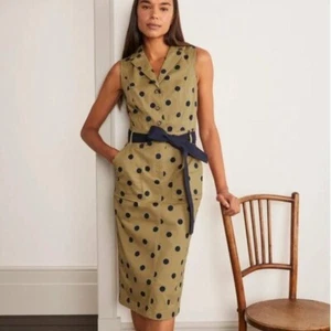 Boden Edith Midi Dress Camel Polka Dot Petite Size 4 - Picture 1 of 9