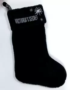 Victoria's Secret Holiday Plush Stocking Black Embroidered/Embellished Faux Fur - Picture 1 of 4