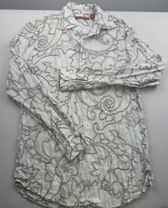 Tori Richard Honolulu Shirt Long Sleeve 100% Linen White Tan Floral Mens Medium - Picture 1 of 10