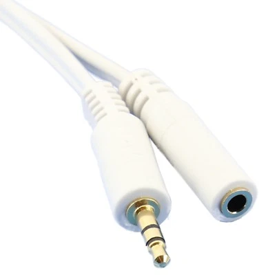 White 5m 5 metre 3.5mm Jack Stereo Plug Extension Cable GOLD Male To Female Aux - Image 1 of 4