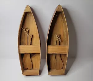 Wooden Set Pair Canoe Boat Paddles Wall Hang Table Top Shelves Cabin Rustic Lake - Picture 1 of 12