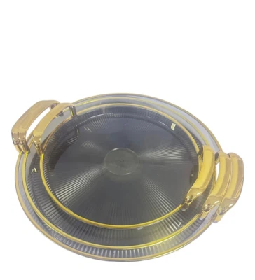 3pcs Acrylic Round Serving Tray With Handles Kitchen Fruit & Snack Serving Gold - Image 1 of 4