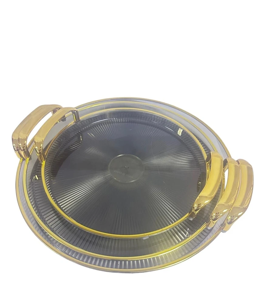 3pcs Acrylic Round Serving Tray With Handles Kitchen Fruit & Snack Serving Gold - Image 1 of 4