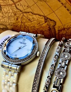 Anne Klein NY Stainless W/Crystals Ceramic Women's Watch Set - Picture 1 of 4