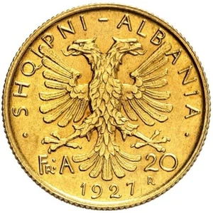 Albania 20 Franga Ari 1927 Gold Coin, AU 58 NGC - Picture 1 of 4