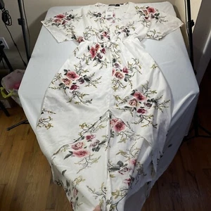 NEW Yonis Womens Large Dress Short Sleeve Red White Roses Long Belted Open Leg - Picture 1 of 12