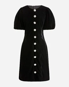 Vestido J Crew BN125 NUEVO CON ETIQUETAS Talla 18 Elegante Negro Terciopelo Joyas Botón Delantero Cambio - Imagen 1 de 4