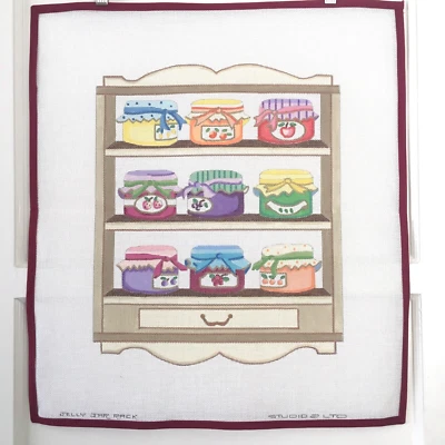 STUDIO 2 LTD. Handpainted Needlepoint Canvas Jelly Jar Rack Shelf Jam 13 Mesh - Image 1 of 4