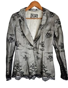 Vintage Orna Farho Black Lace Overlay Single Button Blazer Jacket Women Size T38 - Picture 1 of 17