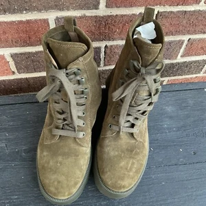 Aerosoles Khaki Green  Suede Geger Heeled Lace Up Ankle Short Tie Up Boot Sz 9 - Picture 1 of 5