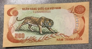 About Uncirculated ND (1972) Vietnam 500 Dong Banknote Tiger Motif - Picture 1 of 2