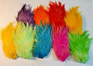 Dyed Blue, Purple, Red, Orange, Green Rooster Saddle Hackle Salmon Feathers - Picture 1 of 13