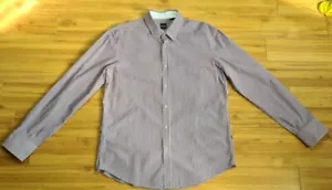 Camisa de vestir Hugo Boss ajustada con botones XL púrpura y blanco a rayas informal - Imagen 1 de 10