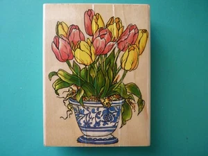 Blooming Tulip Flowers, Potted Large PENNY BLACK Rubber Stamp - Picture 1 of 2